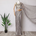 Lavender Grey Premium French Metallic Chantilly Saree Lace Fabric, 5.5 MetersX110 Cms-D21500