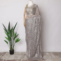 Lavender Grey Premium French Metallic Chantilly Saree Lace Fabric, 5.5 MetersX110 Cms-D21500