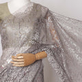 Lavender Grey Premium French Metallic Chantilly Saree Lace Fabric, 5.5 MetersX110 Cms-D21500
