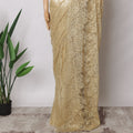 Gold Premium French Metallic Chantilly Saree Lace Fabric, 5.5 MetersX110 Cms-D21501