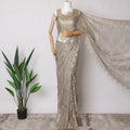 Rhino Grey, Gold Premium French Metallic Chantilly Saree Lace Fabric, 5.5 MetersX110 Cms-D21502