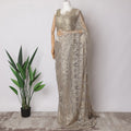 Rhino Grey, Gold Premium French Metallic Chantilly Saree Lace Fabric, 5.5 MetersX110 Cms-D21502