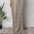 Rhino Grey, Gold Premium French Metallic Chantilly Saree Lace Fabric, 5.5 MetersX110 Cms-D21502