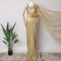 Champagne Gold Premium French Metallic Chantilly Saree Lace Fabric, 5.5 MetersX110 Cms-D21504