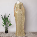 Champagne Gold Premium French Metallic Chantilly Saree Lace Fabric, 5.5 MetersX110 Cms-D21504