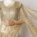 Champagne Gold Premium French Metallic Chantilly Saree Lace Fabric, 5.5 MetersX110 Cms-D21504