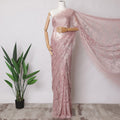Dusty Pink Premium French Metallic Chantilly Saree Lace Fabric, 5.5 MetersX110 Cms-D21505