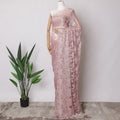 Dusty Pink Premium French Metallic Chantilly Saree Lace Fabric, 5.5 MetersX110 Cms-D21505