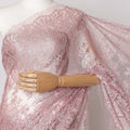 Dusty Pink Premium French Metallic Chantilly Saree Lace Fabric, 5.5 MetersX110 Cms-D21505