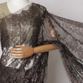 Black Bronze Premium French Metallic Chantilly Saree Lace Fabric, 5.5 MetersX110 Cms-D21506