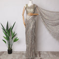 Lavender Grey Premium French Metallic Chantilly Saree Lace Fabric, 5.5 MetersX110 Cms-D21507