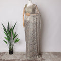 Lavender Grey Premium French Metallic Chantilly Saree Lace Fabric, 5.5 MetersX110 Cms-D21507