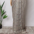 Lavender Grey Premium French Metallic Chantilly Saree Lace Fabric, 5.5 MetersX110 Cms-D21507