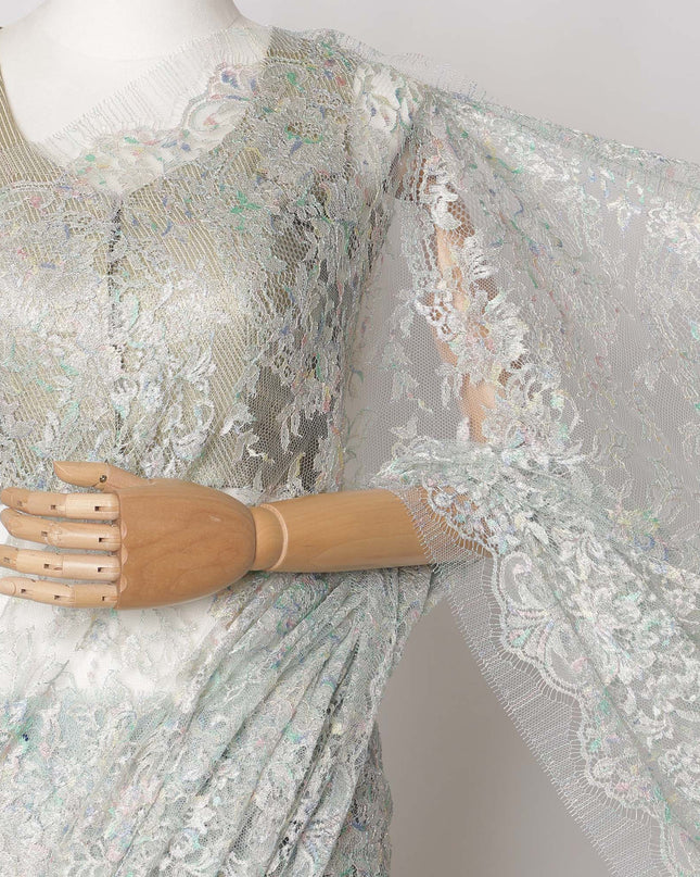 Sea Blue, Silver Premium French Metallic Chantilly Saree Lace Fabric, 5.5 MetersX110 Cms
-D21509 Regal Fabrics