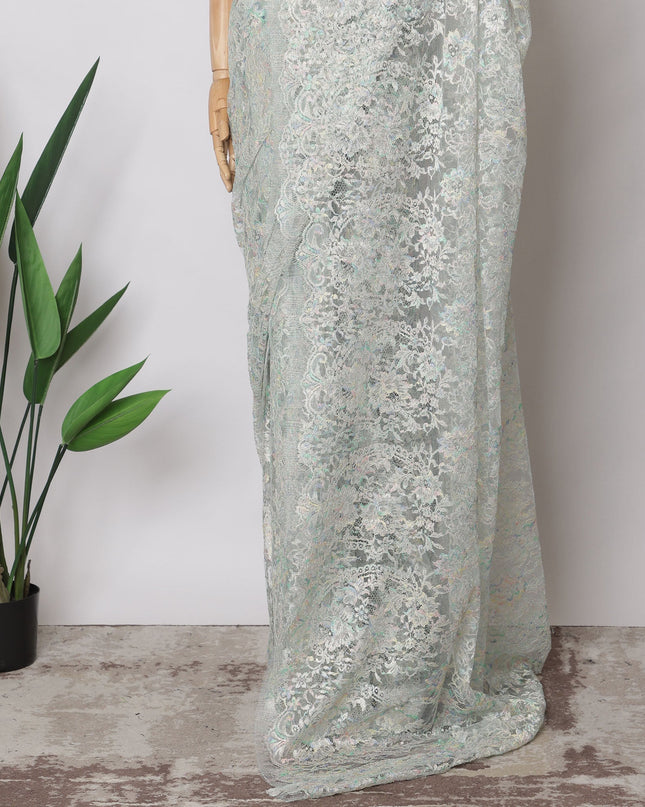 Sea Blue, Silver Premium French Metallic Chantilly Saree Lace Fabric, 5.5 MetersX110 Cms
-D21509 Regal Fabrics