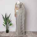 Pale Silver Premium French Metallic Chantilly Saree Lace Fabric, 5.5 MetersX110 Cms-D21512