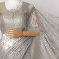 Pale Silver Premium French Metallic Chantilly Saree Lace Fabric, 5.5 MetersX110 Cms-D21512