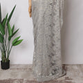 Pale Silver Premium French Metallic Chantilly Saree Lace Fabric, 5.5 MetersX110 Cms-D21512
