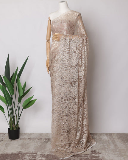 Rose Gold, Silver Premium French Metallic Chantilly Saree Lace Fabric, 5.5 MetersX110 Cms-D21513 Regal Fabrics