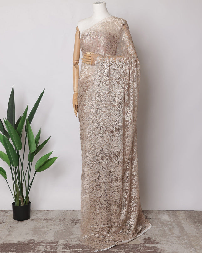 Rose Gold, Silver Premium French Metallic Chantilly Saree Lace Fabric, 5.5 MetersX110 Cms-D21513 Regal Fabrics