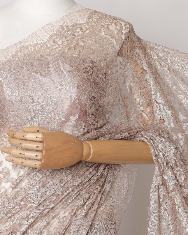 Rose Gold, Silver Premium French Metallic Chantilly Saree Lace Fabric, 5.5 MetersX110 Cms-D21513 Regal Fabrics