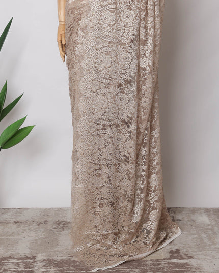 Rose Gold, Silver Premium French Metallic Chantilly Saree Lace Fabric, 5.5 MetersX110 Cms-D21513 Regal Fabrics