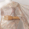 Peach Gold Premium French Metallic Chantilly Saree Lace Fabric, 5.5 MetersX110 Cms-D21515 Regal Fabrics
