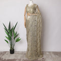 Olive Gold Premium French Metallic Chantilly Saree Lace Fabric, 5.5 MetersX110 Cms-D21517