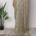 Olive Gold Premium French Metallic Chantilly Saree Lace Fabric, 5.5 MetersX110 Cms-D21517
