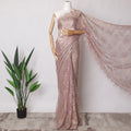 Dusty Mauve Pink Premium French Metallic Chantilly Saree Lace Fabric, 5.5 MetersX110 Cms-D21519 - Regal Fabrics
