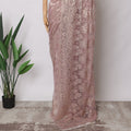 Dusty Mauve Pink Premium French Metallic Chantilly Saree Lace Fabric, 5.5 MetersX110 Cms-D21519 - Regal Fabrics