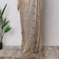 قماش ساري شانتيلي فرنسي فاخر باللون البني الفاتح والذهبي، 5.5 متر × 110 سم - D21520