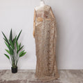 Brown, Gold Premium French Metallic Chantilly Saree Lace Fabric, 5.5 MetersX110 Cms-D21521