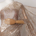Brown, Gold Premium French Metallic Chantilly Saree Lace Fabric, 5.5 MetersX110 Cms-D21521
