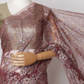 Wine Red Premium French Metallic Chantilly Saree Lace Fabric, 5.5 MetersX110 Cms-D21522 Regal Fabrics