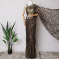 Black with Copper Gold Premium French Metallic Chantilly Saree Lace Fabric, 5.5 MetersX110 Cms-D21523