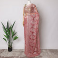 Coral Pink Premium French Metallic Chantilly Saree Lace Fabric, 5.5 MetersX110 Cms-D21524