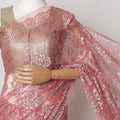 Coral Pink Premium French Metallic Chantilly Saree Lace Fabric, 5.5 MetersX110 Cms-D21524