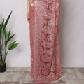 Coral Pink Premium French Metallic Chantilly Saree Lace Fabric, 5.5 MetersX110 Cms-D21524