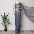 Midnight Blue Premium French Metallic Chantilly Saree Lace Fabric, 5.5 MetersX110 Cms-D21527 Regal Fabrics