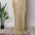 Golden Beige Premium French Metallic Chantilly Saree Lace Fabric, 5.5 MetersX110 Cms-D21529
