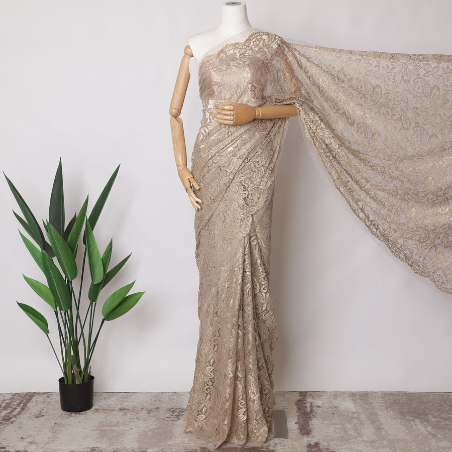Onino Pink Premium French Metallic Chantilly Saree Lace Fabric, 5.5 MetersX110 Cms-D21531 Regal Fabrics
