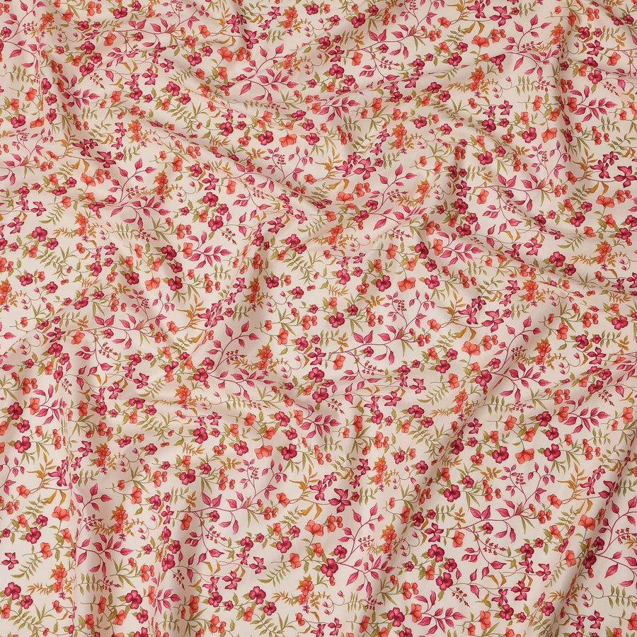 Cream and Pink Floral Pure Cotton Printed Fabric – Width 110 cm-D21784