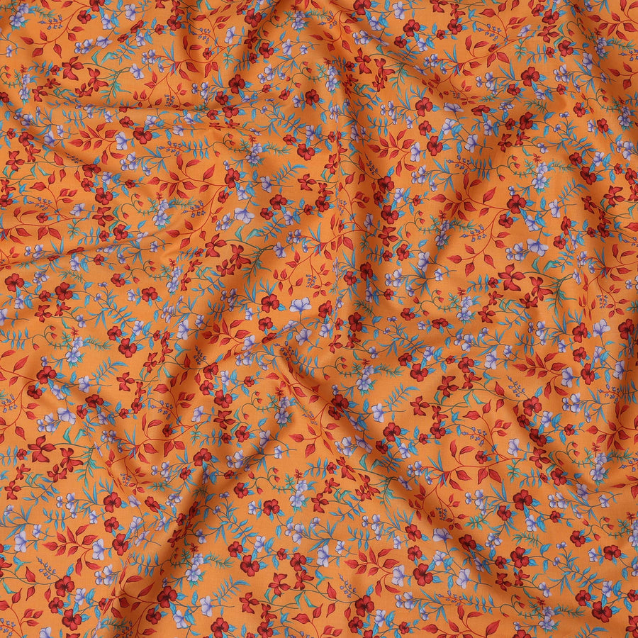 Orange and Multicolor Floral Pure Cotton Printed Fabric – Width 110 cm-D21785