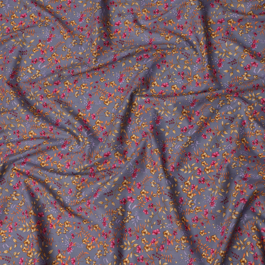 Grey and Multicolor Floral Pure Cotton Printed Fabric – Width 110 cm-D21786