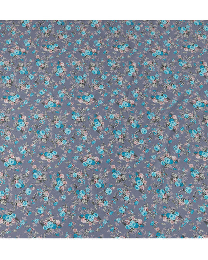 Grey and Blue Floral Pure Cotton Printed Fabric – Width 110 cm-D21789