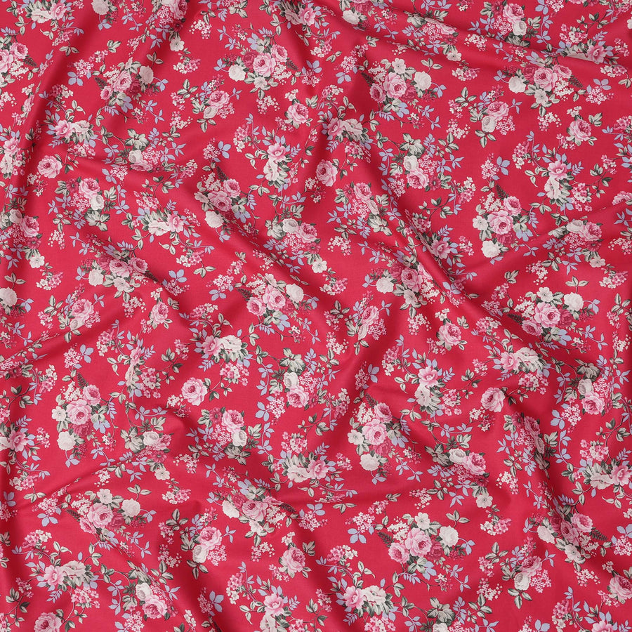 Red and Pink Floral Pure Cotton Printed Fabric – Width 110 cm-D21790