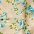 Beige and Blue Floral Uragiri Cotton Voile Fabric with Jacquard – Width 110 cm-D21793