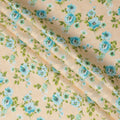 Beige and Blue Floral Uragiri Cotton Voile Fabric with Jacquard – Width 110 cm-D21793