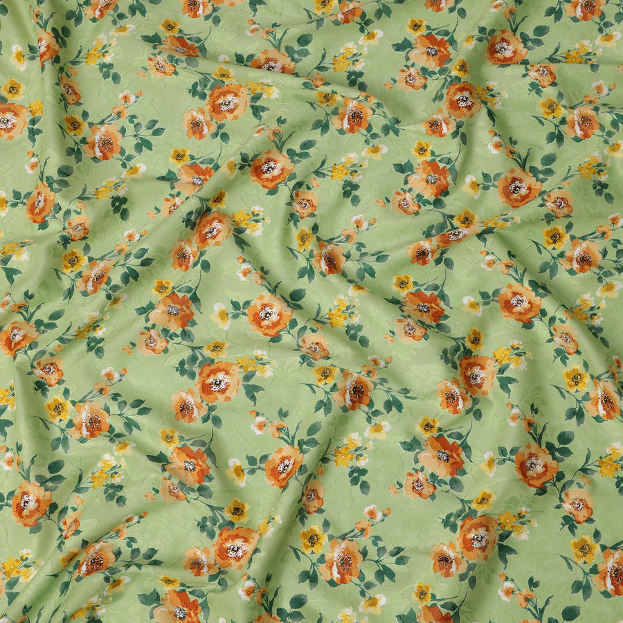 Green and Orange Floral Uragiri Cotton Voile Fabric with Jacquard – Width 110 cm-D21794